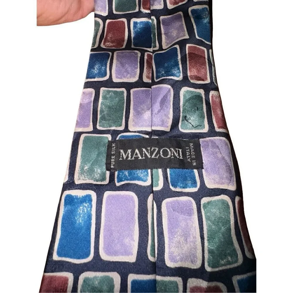 Manzoni Multicolored Wall Motif Handmade in Italh 100% Silk Neck Tie